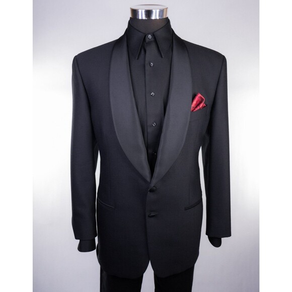 Joseph Abboud Tuxedo Blazer Mens Solid Black Dinner Jacket Coat Sz 40R/S 2-Buttn - Picture 2 of 14